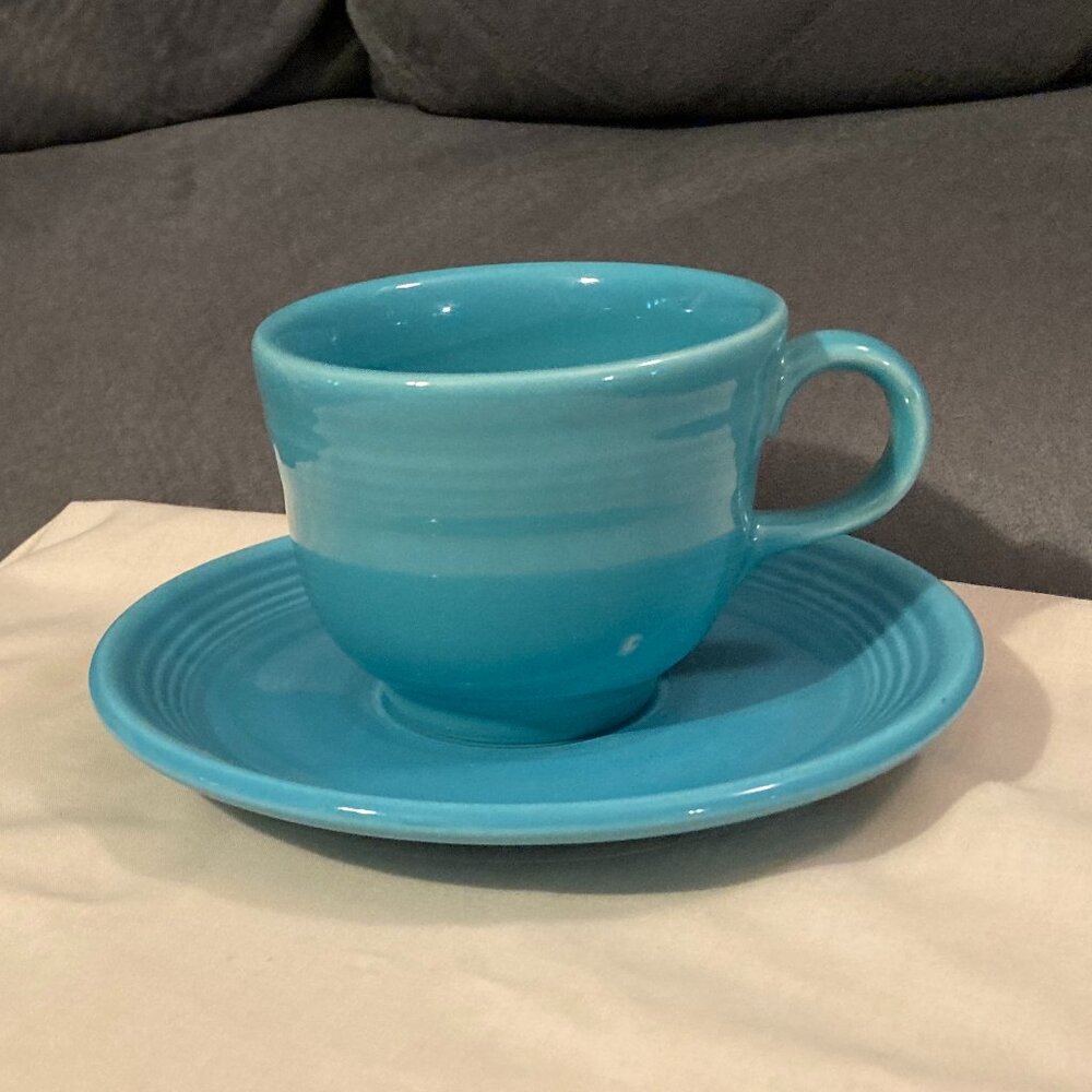 Fiestaware 1988 Turquoise Coffee Tea Cup/Mug & Saucer/Plate Fiesta USA HLC-EUC